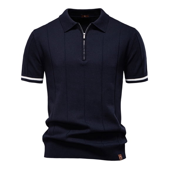 ZCFZJW Mens Golf Polo Shirts Lightweight Casual Summer Short Sleeve Quarter Zip Knit Polos Slim Fit Textured Stretchy Polo Shirt for Men Navy S