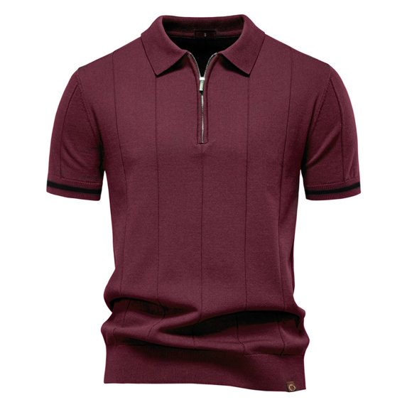 ZCFZJW Mens Golf Polo Shirts Lightweight Casual Summer Short Sleeve Quarter Zip Knit Polos Slim Fit Textured Stretchy Polo Shirt for Men Wine XL