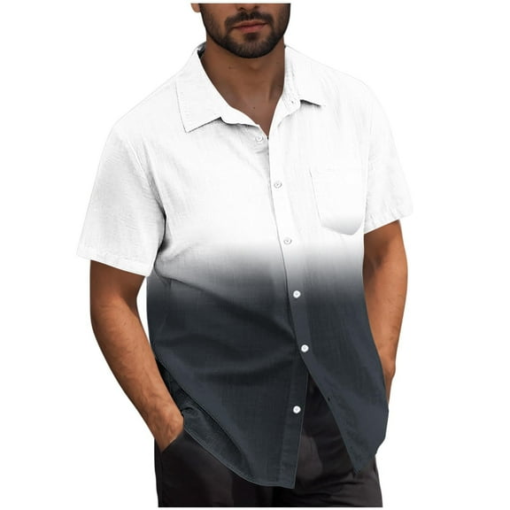 ZCFZJW Mens Gradient Cotton Shirts Regular Fit Short Sleeve Button Down Shirt Hawaiian Summer Beach Casual Collared T Shirts for Men Black S