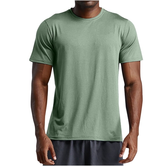 ZCFZJW Mens Gym T-Shirts Casual Summer Short Sleeve Solid Color Crew Neck Basic Workout Tees Tops Trendy Moisture-Wicking Tshirt Army Green XL