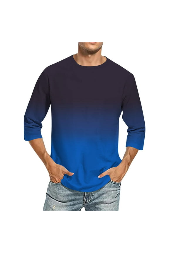 Mens Half Sleeve T-Shirts Casual Tie Dye Gradient Print Summer Crew Neck Basic Workout Tees Shirt Big and Tall Regular Fit Comfy Pullover Tops Dark Blue XXXL