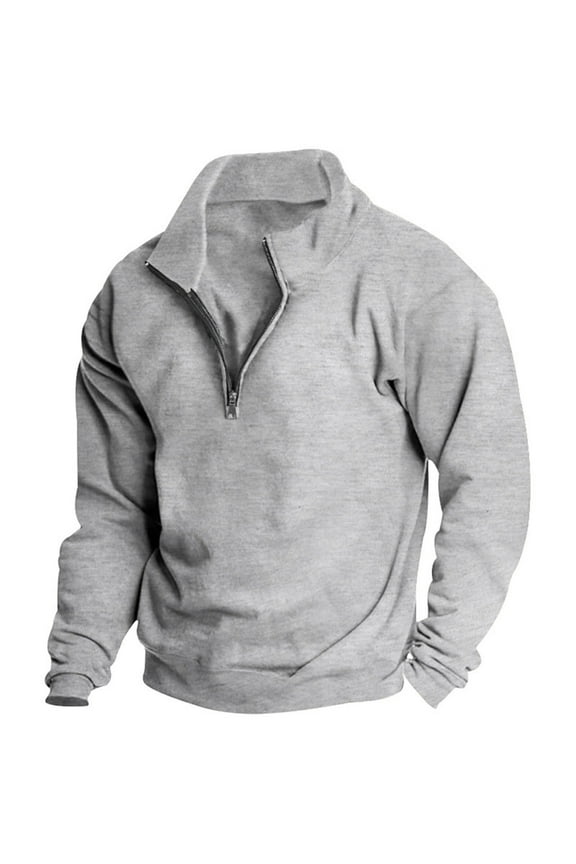 Mens Half Zipper Jackets Trendy Long Sleeve Lapel V Neck Pullover Sweatshirts Loose Lightweight Comfortable Solid Outwear Coat Tops Gray L