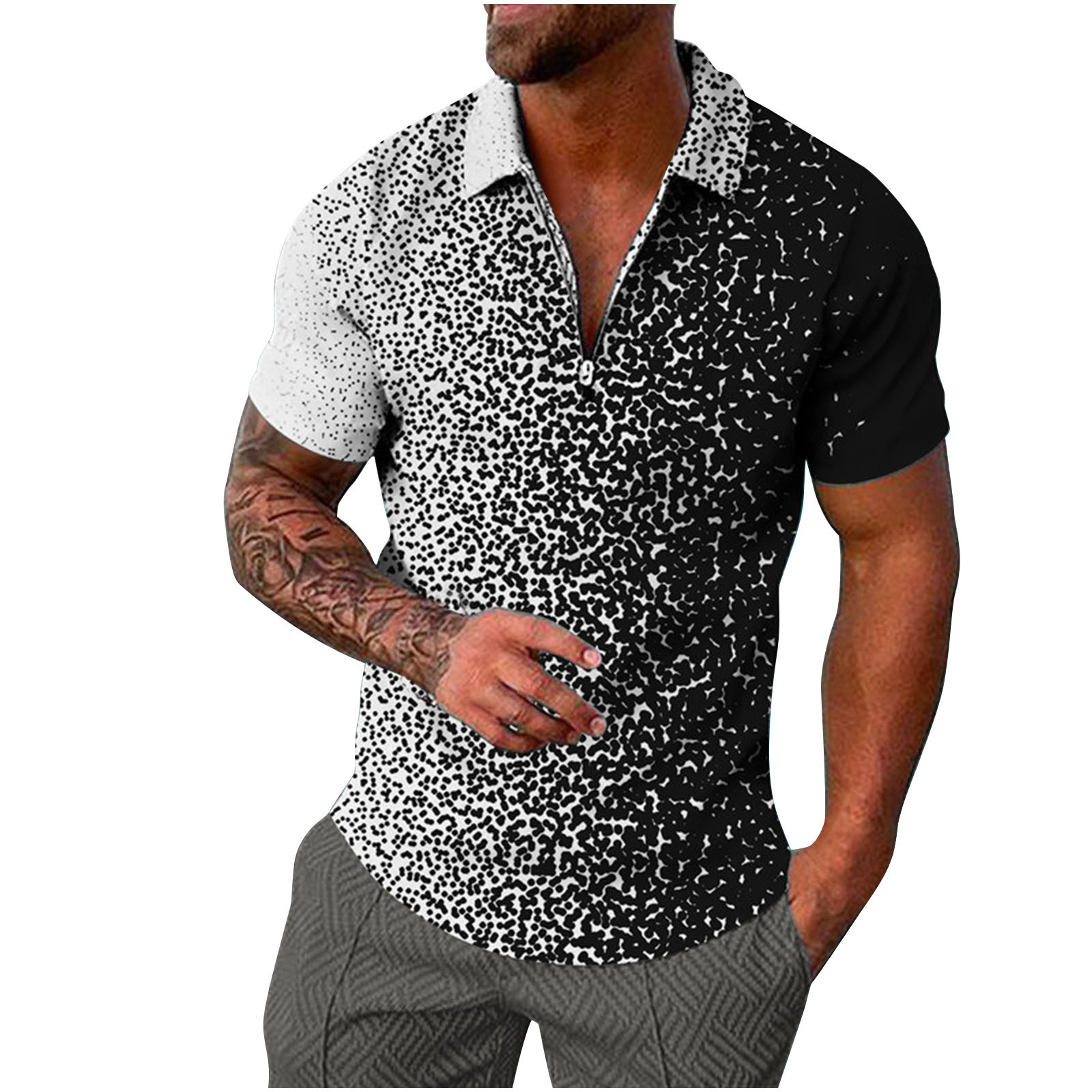 ZCFZJW Mens Half Zipper V Neck Polo Shirts Loose Regular Fit Casual