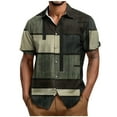 thumbnail image 1 of ZCFZJW Mens Hawaiain T-Shirts Casual Summer Short Sleeve Striped Color Block Printed Button Down Graphic Beach Shirts Loose Regular Fit Cotton Tees Tops Army Green XXXL, 1 of 5