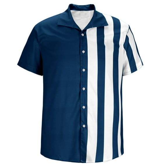 ZCFZJW Mens Hawaiian Beach Shirts Casual Striped Color Block Print Short Sleeve Button Down Graphic T-Shirts Big and Tall Regular Fit Cotton Tees Tops Blue M