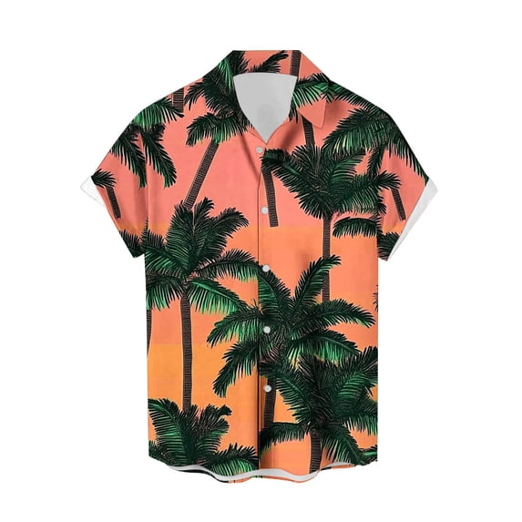 ZCFZJW Mens Hawaiian Shirt Short Sleeve Button Down Shirts Tropical Palm Tree Pattern Graphic Summer Beach Vacation T-Shirts Tops Yellow XXXXL