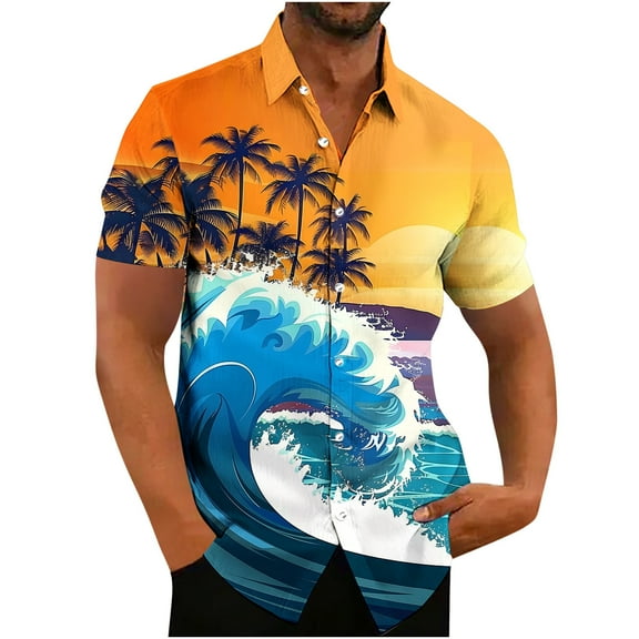 ZCFZJW Mens Hawaiian Shirt Short Sleeve Button Down Shirt Tropical Floral Pattern Print Summer Big and Tall Graphic Tees Trendy Holiday Beach Shirt Tops Multicolor#01 L