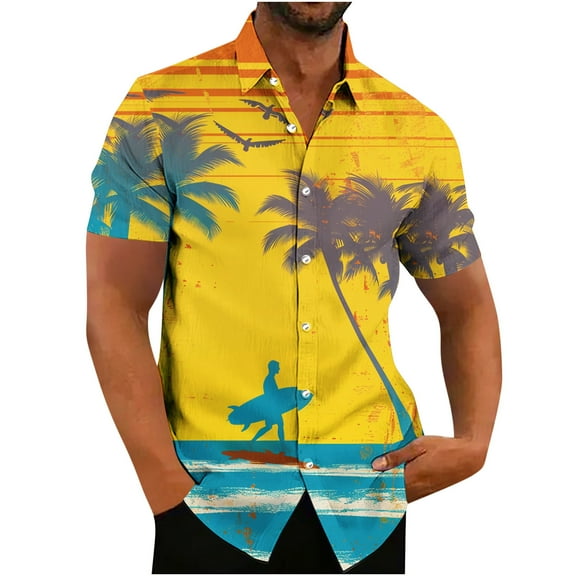 ZCFZJW Mens Hawaiian Shirt Short Sleeve Button Down Shirt Tropical Floral Pattern Print Summer Big and Tall Graphic Tees Trendy Holiday Beach Shirt Tops Multicolor#10 XL