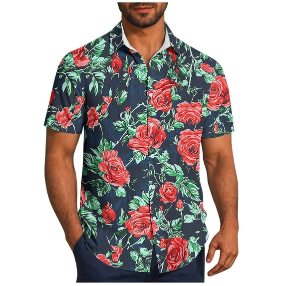 ZCFZJW Mens Hawaiian Shirt Short Sleeve Floral Button Down Shirts Tropical Summer Beach Vacation Tees Shirts Lightweight Camp Collar Shirt Red#02 XXXL