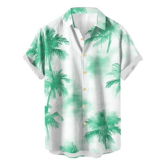 ZCFZJW Mens Hawaiian Shirts Casual Tropical Palm Tree Print Summer Short Sleeve Button Down Graphic T-Shirts Loose Regular Fit Cotton Beach Aloha Shirt Green XXL
