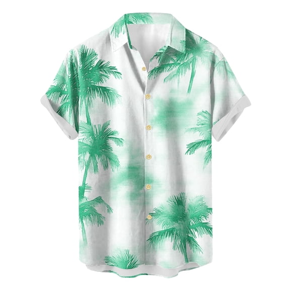 ZCFZJW Mens Hawaiian Shirts Casual Tropical Palm Tree Print Summer Short Sleeve Button Down Graphic T-Shirts Loose Regular Fit Cotton Beach Aloha Shirt Green M