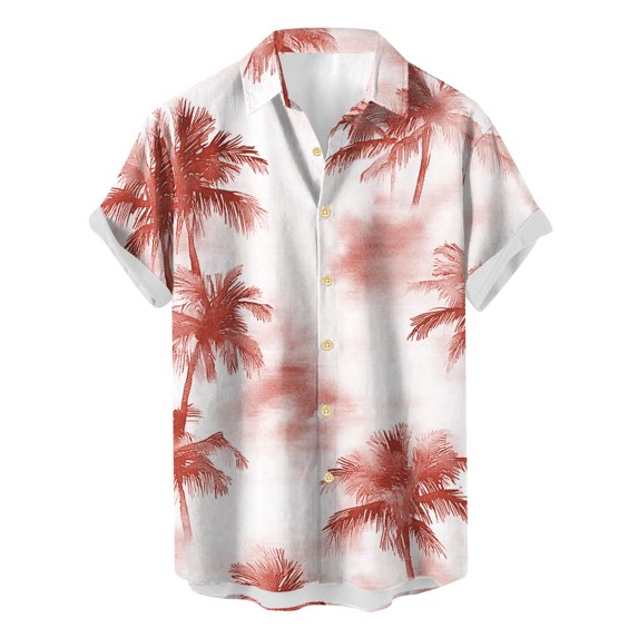 ZCFZJW Mens Hawaiian Shirts Casual Tropical Palm Tree Print Summer Short Sleeve Button Down Graphic T-Shirts Loose Regular Fit Cotton Beach Aloha Shirt Red XL