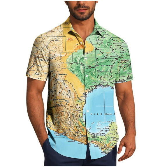 ZCFZJW Mens Hawaiian Shirts Funny Mexican Gulf Printed Summer Short Sleeve Button Down Graphic Holiday Beach Vacation Tees Shirt Tops Multicolor#08 M
