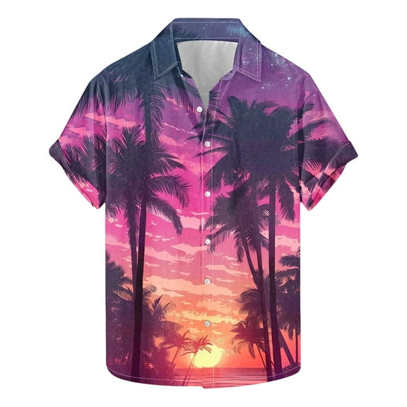 ZCFZJW Mens Hawaiian Shirts Short Sleeve Regular Fit Casual Button Down Tropical Palm Tree Printed Summer Beach Vacation Tees Shirt Tops Multicolor#14 M