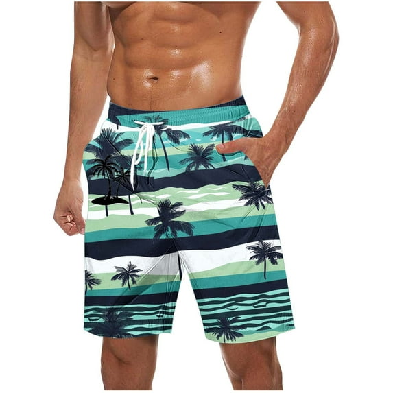 ZCFZJW Mens Hawaiian Shorts Casual Drawstring Elastic Waist Tropical Palm Tree Print Beach Bathing Suit Lightweight Quick Dry Swim Trunks with Pockets Mint Green M