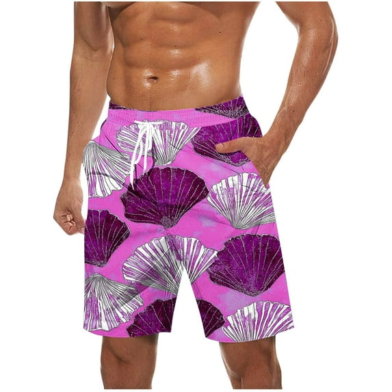 ZCFZJW Mens Hawaiian Swim Trunks Big and Tall Regular Fit Casual Drawstring Elastic Waist Beach Board Shorts with Pockets Lightweight Quick Dry Bathing Suit Hot Pink L