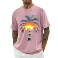 thumbnail image 1 of ZCFZJW Mens Hawaiian T-Shirts Summer Tropical Palm Tree Beach Graphic Tees Tops Big and Tall Regular Fit Casual Short Sleeve Crewneck Workout Tshirt Pink L, 1 of 5