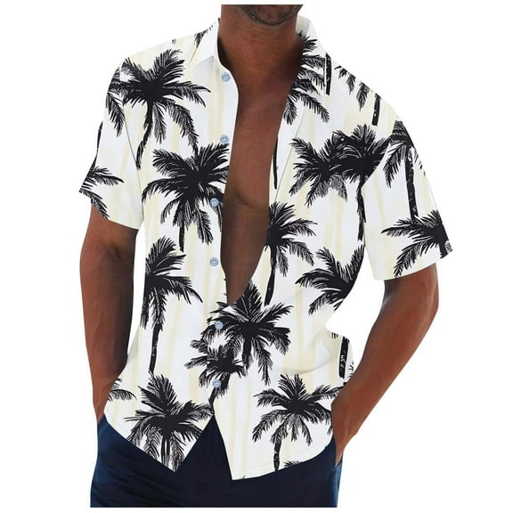 ZCFZJW Mens Hawaiian Tropical Palm Tree Shirts Lightweight Casual Summer Short Sleeve Button Down Beach T-Shirts Fashion Vacation Outfit Clothes Black L
