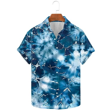 ZCFZJW Mens Hawaiian Vacation Tees Shirt Big and Tall Regular Fit Casual Tie Dye Color Block Print Short Sleeve Button Down Graphic T-Shirts Multicolor#01 XXXXL