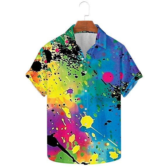 ZCFZJW Mens Hawaiian Vacation Tees Shirt Big and Tall Regular Fit Casual Tie Dye Color Block Print Short Sleeve Button Down Graphic T-Shirts Multicolor#18 XXL