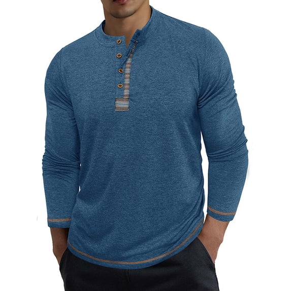 ZCFZJW Mens Henley Long Sleeve Shirts Front Placket Lightweight Casual Fall Button up T-Shirts Washed Soft Classic Tee Blue XXXL