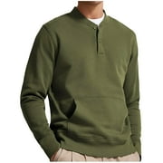 ZCFZJW Mens Henley Pullover Sweatshirts Casual Fall Winter Thermal Long Sleeve Button up Shirts Big and Tall Regular Fit Sweater Tops with Pockets Army Green L