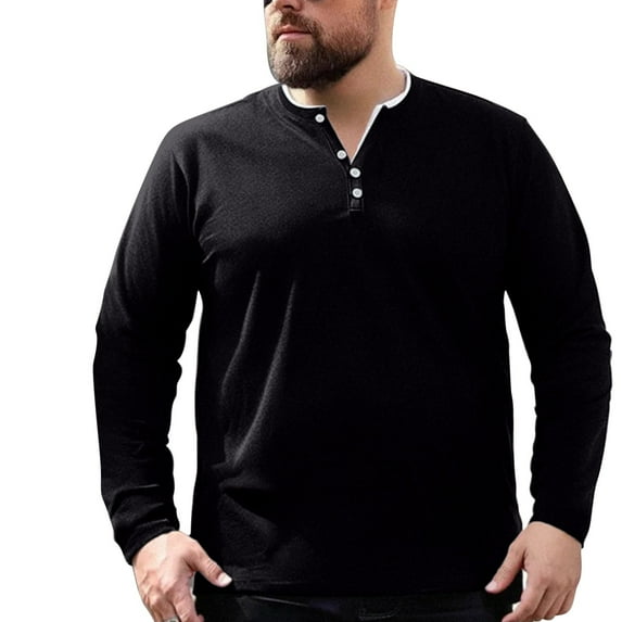 ZCFZJW Mens Henley Shirts Casual Big and Tall Long Sleeve Basic Athletic Solid Color Pullover Tops Trendy Regular Fit Comfy Workout Sweatshirts Black XL