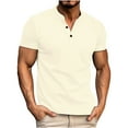 thumbnail image 1 of ZCFZJW Mens Henley Shirts Casual Summer Short Sleeve 1/4 Button up V Neck Solid Color Basic Workout Tees Shirt Lightweight Comfy Pullover Tops Khaki S, 1 of 6