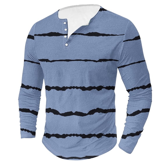 ZCFZJW Mens Henley Shirts Striped Color Block Print Long Sleeve Button Neckline Graphic T-Shirts Loose Lightweight Comfy Pullover Sweatshirt Tops Blue XXL