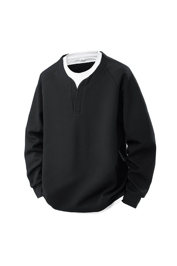 Mens Henley Sweaters Long Sleeve Quarter Button Sweaters Loose Regular Fit Casual Waffled Knit Pullover Sweater Tops Black L