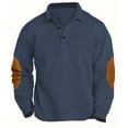 thumbnail image 1 of ZCFZJW Mens Henley Sweatshirts Casual Elbow-Patch Long Sleeve Button up V Neck Pullover Tops Loose Lightweight Comfy Fall Winter Outwear Navy XL, 1 of 7