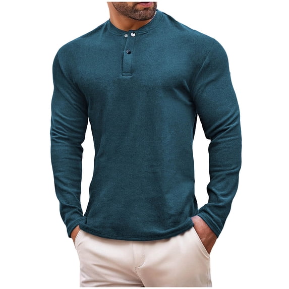 ZCFZJW Mens Henley T-Shirts Lightweight Dress Long Sleeve Lightweight Casual Slim Fit Basic Collarless Quarter Button Pullover Tops Green XL