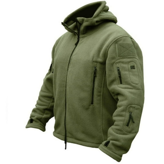 ZCFZJW Mens Hooded Sherpa Fleece Lined Warm Jackets Casual Long Sleeve Full Zip up Outdoor Hooded Coat Outwear Tops with Multi-Pockets Army Green XL