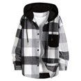 thumbnail image 1 of ZCFZJW Mens Hoodie Plaid Shirt Long Sleeve Lightweight Flannel Shirt Jackets Casual Drawstring Button Down Shirt with Pockets Black L, 1 of 7