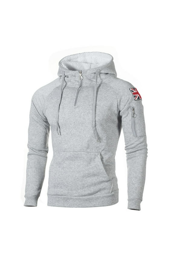 Mens Hoodie Tops Fall Winter Long Sleeve Half Zip up Casual Drawstring Sherpa Fleece Lined Warm Hooded Pullover Sweatshirts Thick Jacket with Pockets Gray XXL