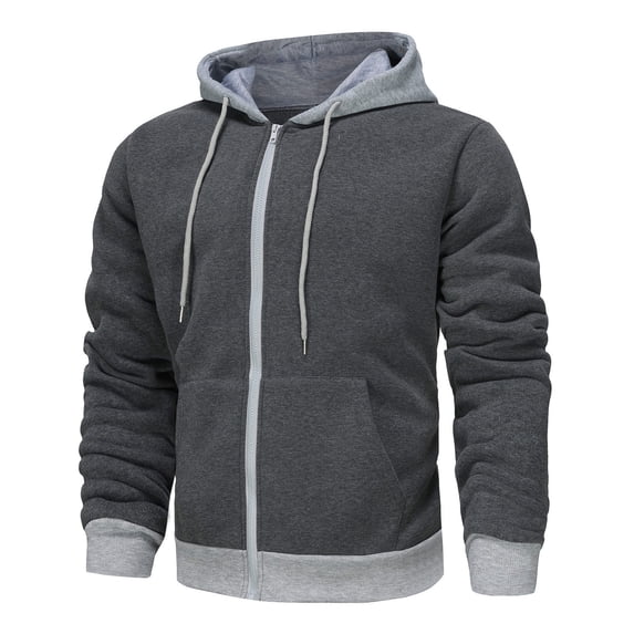 ZCFZJW Mens Hoodies Pullover Color Block Printed Fall Winter Long Sleeve Casual Drawstring Lightweight Hooded Sweatshirt Tops with Pocket Dark Gray M