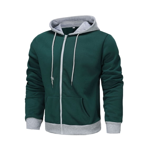 ZCFZJW Mens Hoodies Pullover Color Block Printed Fall Winter Long Sleeve Casual Drawstring Lightweight Hooded Sweatshirt Tops with Pocket Green XL