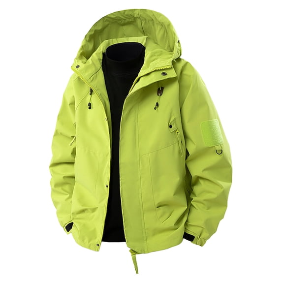 ZCFZJW Mens Jacket Casual Lightweight Drawstring Long Sleeve Hooded Windbreaker Softshell Easy-Care Zip-Up Versatile Outdoor Comfort Activities Coat with Pockets Green M