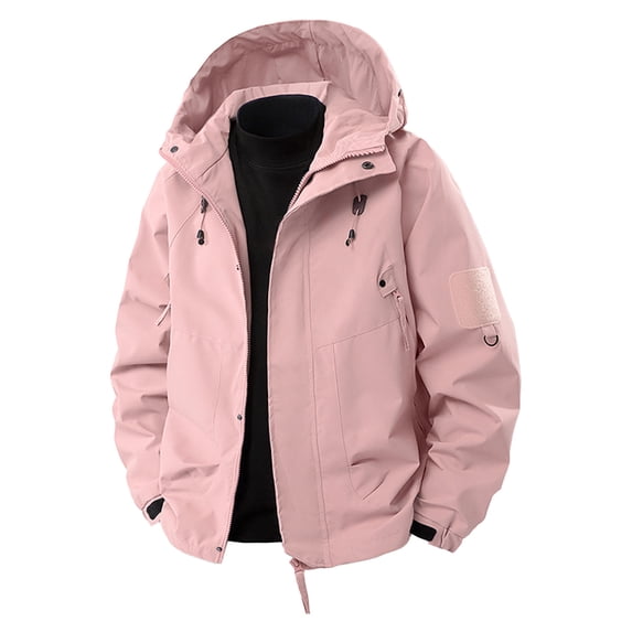 ZCFZJW Mens Jacket Casual Lightweight Drawstring Long Sleeve Hooded Windbreaker Softshell Easy-Care Zip-Up Versatile Outdoor Comfort Activities Coat with Pockets Pink XXL