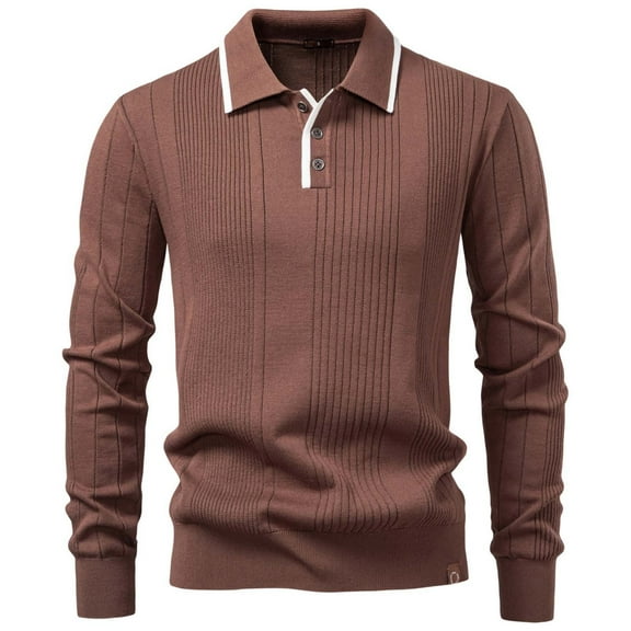 ZCFZJW Mens Knit Business Sweater Lightweight Long Sleeve Casual Quarter Button up Dress Worn Shirts Stylish Pullover Sweaters Brown S