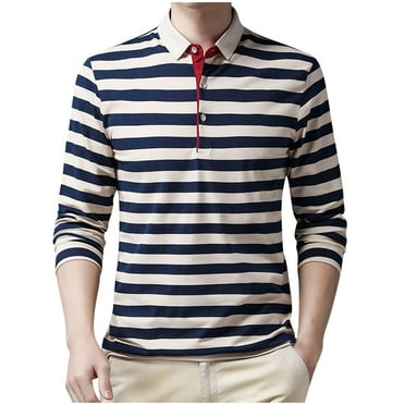 ZCFZJW Mens Knit Polo Shirts Casual Striped Color Block Print Long Sleeve Classic Work Business Leisure T-Shirts Button Down Golf Shirts XXL