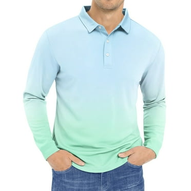 ZCFZJW Mens Knit Polo Shirts Casual Tie Dye Gradient Print Long Sleeve Classic Polo Shirts Button Down Golf Shirts Loose Fit Henley Tops Multicolor#11 L