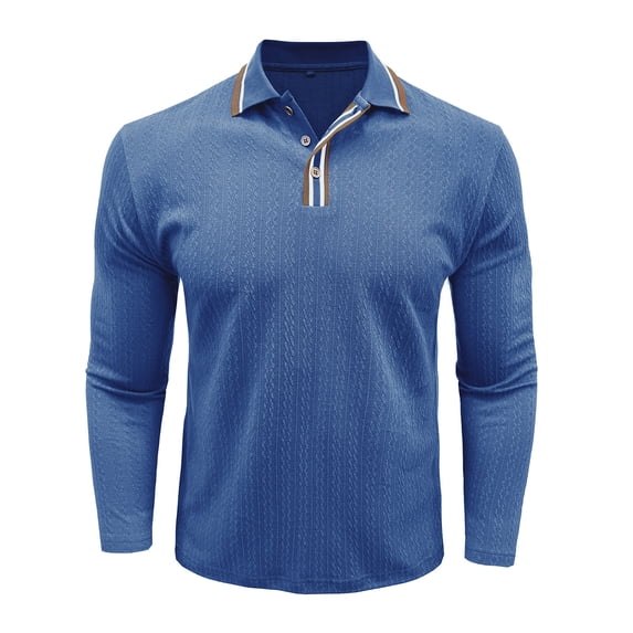 ZCFZJW Mens Knit Polo Shirts Fall Casual Button Down Long Sleeve 1/4 Button up Dress Shirts Winter Lightweight Pullover Sweater Jumper Tops Blue XL