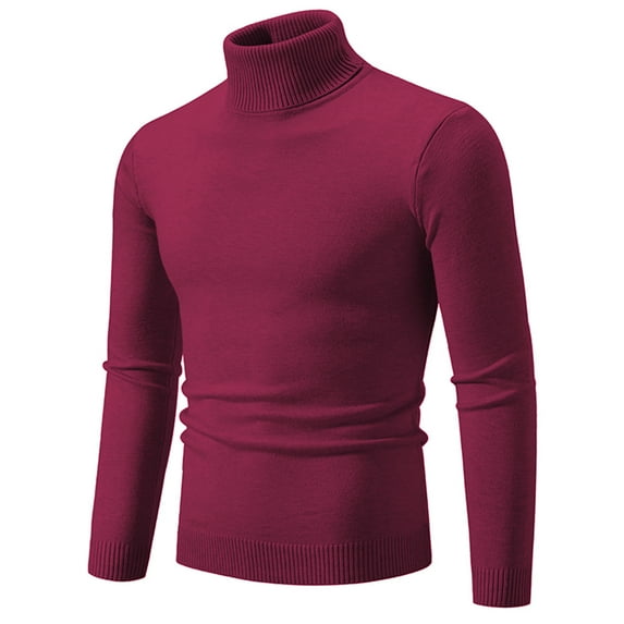 ZCFZJW Mens Knitted Turtleneck Long Sleeve Turtle Neck Thermal Casual Lightweight High Neck Sweaters Ribbed Pullover Sweater Tops Wine XXXL