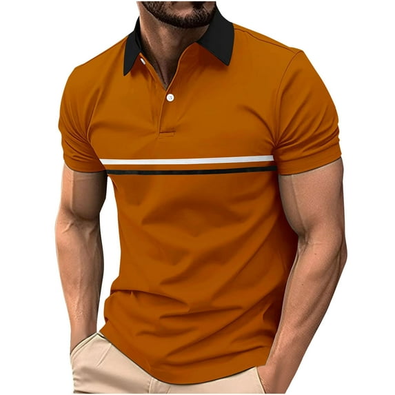 ZCFZJW Mens Lapel Collar Button V Neck Shirts Casual Summer Short Sleeve Solid Color Pullover Tops Loose Lightweight Comfy Basic Workout Tees Shirt Brown L
