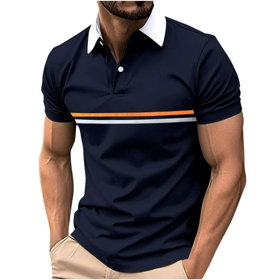 ZCFZJW Mens Lapel Collar Button V Neck Shirts Casual Summer Short Sleeve Solid Color Pullover Tops Loose Lightweight Comfy Basic Workout Tees Shirt Navy M