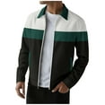 thumbnail image 1 of ZCFZJW Mens Lightweight Jacket Casual Full Zip up Long Sleeve Bomber Jacket Striped Color Block Varsity Coat with Pockets Green S, 1 of 7