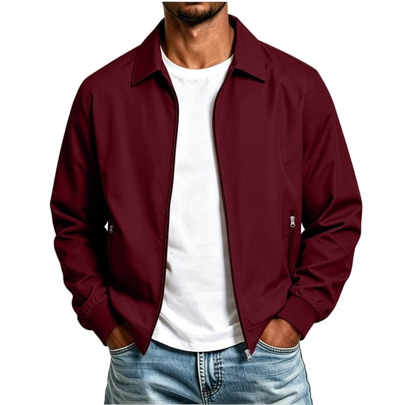 ZCFZJW Mens Lightweight Jackets Full Zip up Casual Stylish Windbreakers Loose Fit Work Office Light Track Jacket Laydown Collar Fall Golf Coats with Pockets Red M