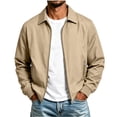 thumbnail image 1 of ZCFZJW Mens Lightweight Jackets Full Zip up Casual Stylish Windbreakers Loose Fit Work Office Light Track Jacket Laydown Collar Fall Golf Coats with Pockets Beige L, 1 of 8