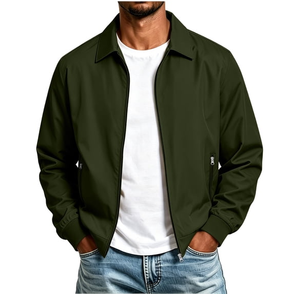 ZCFZJW Mens Lightweight Jackets Full Zip up Casual Stylish Windbreakers Loose Fit Work Office Light Track Jacket Laydown Collar Fall Golf Coats with Pockets Green XXL